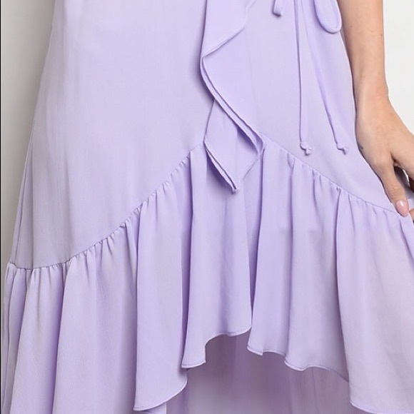 ❌DONATED❌Lilac Purple Ruffled Cascading Tie Waist Dress - Picture 4 of 14